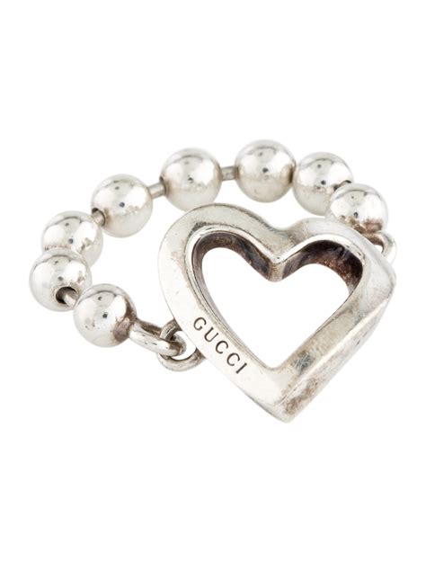 gucci open heart ring with sterling silver bead band